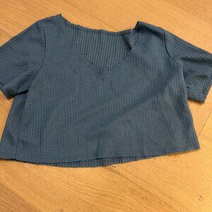 off the shoulder waffle top dusty blue- size xs/s